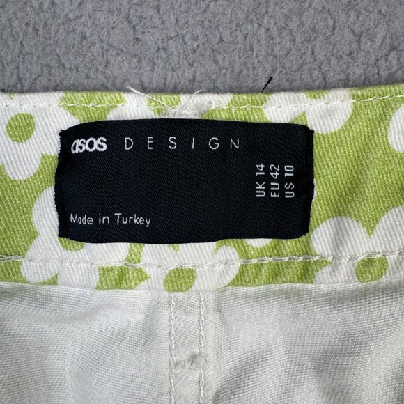 ASOS Short Womens Size 10 Green Daisy Print Slouchy Mom High Rise 5" Inseam - Picture 6 of 9